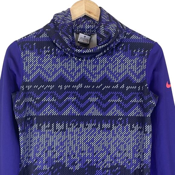 Nike Pro Hyperwarm Nordic Infinity Athletic Top Womens M Purple Funnel Neck - Picture 3 of 8